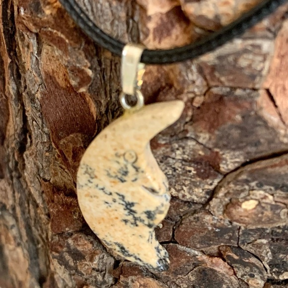 Picture Jasper Crescent MOON Face Pendant Necklace Double Sided Moon in the Moon - Picture 5 of 7